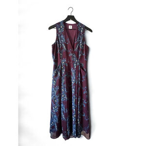Cabi Purple Blue Paisley Midi Wrap Dress Size 6